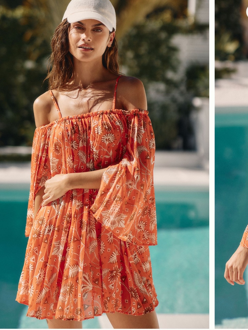 Anthropologie Orange Floral Off-Shoulder Swim Coverup
